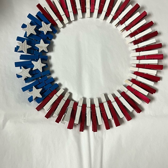 4th of July Cloth line wreath, red white and blue - Picture 2 of 5